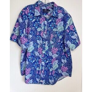 Vineyard Vines Murray Shirt Mens XL  Blue Floral Classic Short Slv Button Up